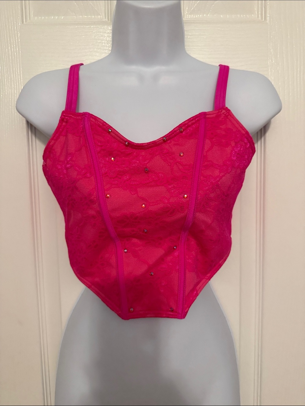 Weissman Fuchsia Lace Bustier Crop Top